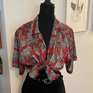 Nicole Miller Silk Elephant Shirt Vintage RARE